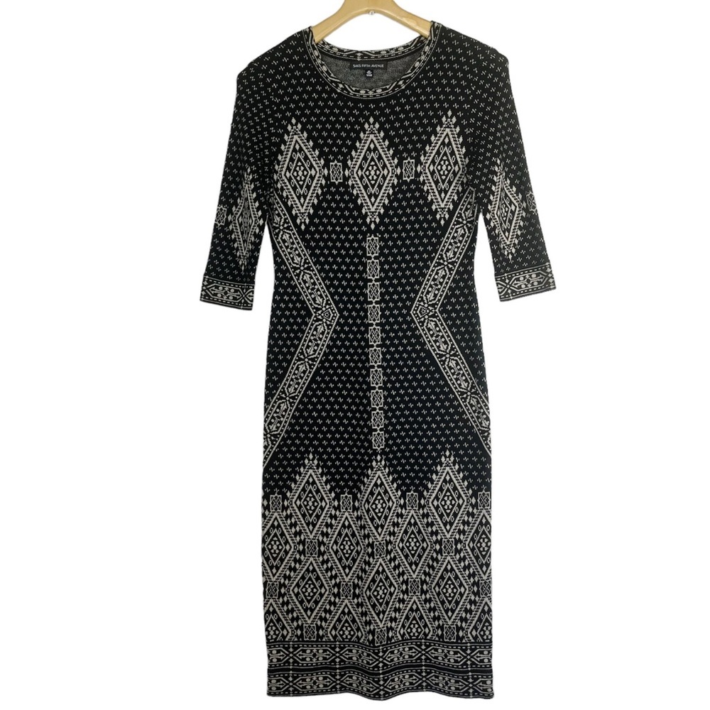 Saks Fifth Avenue Sweater Dress Black Tan Size Small